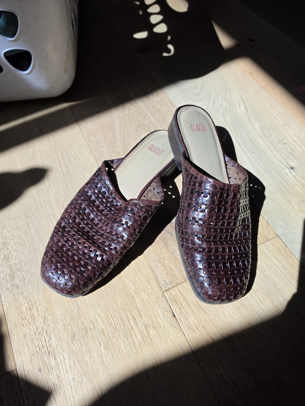 Woven Leather Slide Mules in Dark Brown - OLIVEE